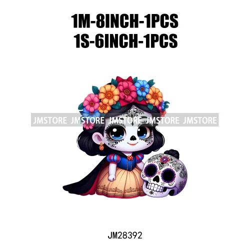 Cute Mexican Day Of The Dead Skeleton Catrina Princess Dolls Iron On DTF Heat Press Transfers Stickers Printing For Clothes