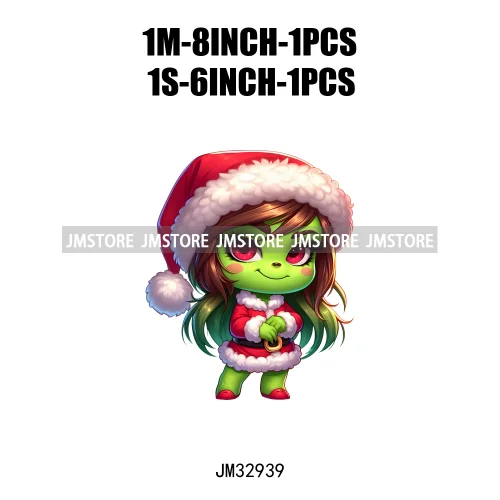 Cute Green Baby Cartoon Santa Claus Christmas Vibes Xmas Holiday Iron On DTF Transfers Stickers Ready To Press For Sweatshirts