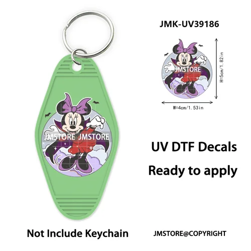 Spooky Halloween Cartoon Character Couple UV DTF Motel Keychain Wrap Ready To Apply Waterproof High Quality Hotel Keychain Decal