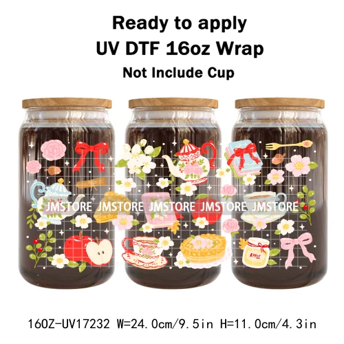 Bookish Autumn Fall Coquette Pumpkins Season UV DTF Wraps Transfer Sticker Selfadhesive Waterproof For 16OZ Libbey Glass Can Mug