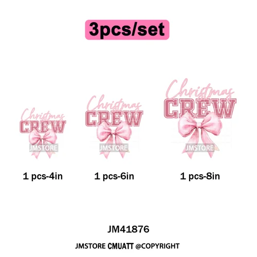 Merry and Bright Coquette Patchwork Santa Christmas Holiday Season Iron on DTF Heat Transfer Stickers Ready to Press for Hoodies