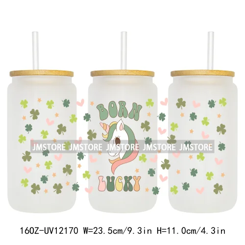 Coquette St Patrick's Day Lucky Shamrock 16OZ UV Cup Wrap DTF Transfer Stickers For Libbey Glass Can Cups Tumbler Custom Prints