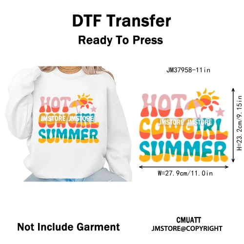 Hello Summer Beach Vibes Stay Cool Live In Sunshine Hot Mom Cowgirl Iron on DTF Transfers Stickers Ready to Press for T-shirts