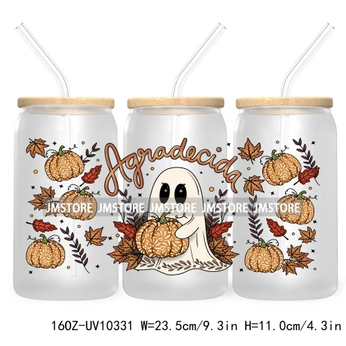 Tis the Season Spooky Ghost 16OZ UV DTF Cup Wrap Transfer Stickers Latina Halloween Custom Label Waterproof For Libbey Glass Can