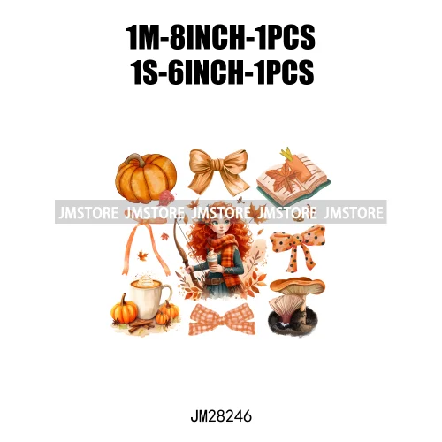 Cartoon Princess Cute Animal Coquette Fall Season Autumn Pumpkin Spice Iron On DTF Transfers Stickers Ready To Press For Clothes