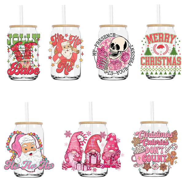 Retro Christmas Santa Skull With Coffee UV DTF Transfers Stickers Decals For Libbey Cold Cups Mugs Tumbler Waterproof DIY Craft