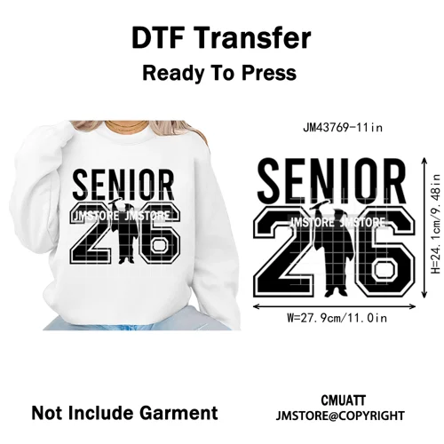 Class of 2026 High School Senior Edition Graduate Season Iron on Washable DTF Heat Transfer Stickers Ready to Press for Clothing