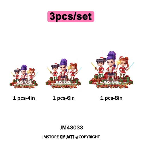 Kpop Hunters Merry Christmas Tiger Anime Lover Holiday Gift Iron on DTF Heat Transfers Stickers Ready to Press for Sweatshirts