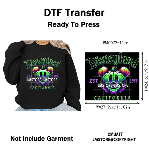 Nightmare on Main Street Pumpkin Spooky Halloween Cartoon Season Iron on DTF Heat Transfers Stickers Ready to Press for Hoodies