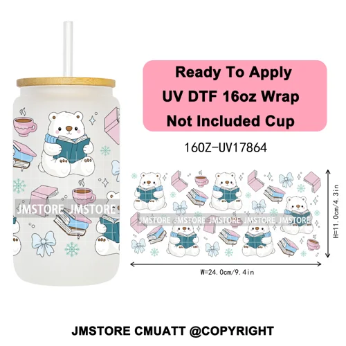 Coquette Christmas Spooky Ghosts UV DTF Cup Wrap Ready To Apply Transfer Stickers Custom 16OZ Tumbler Wraps For Libbey Glass Can