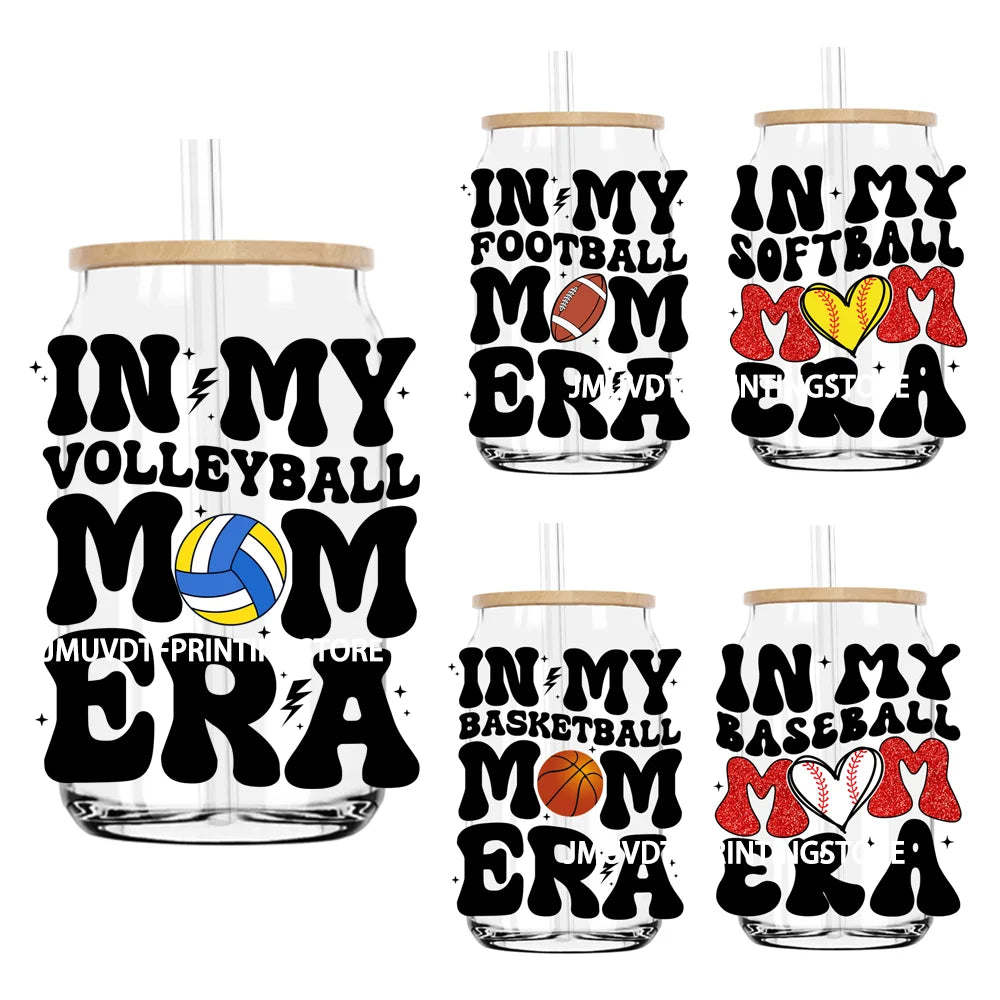In My Football Softball Volleyball Mom Era UV DTF Transfer Stickers Decal For Libbey Cold Cups Mugs Tumbler Waterproof DIY Craft