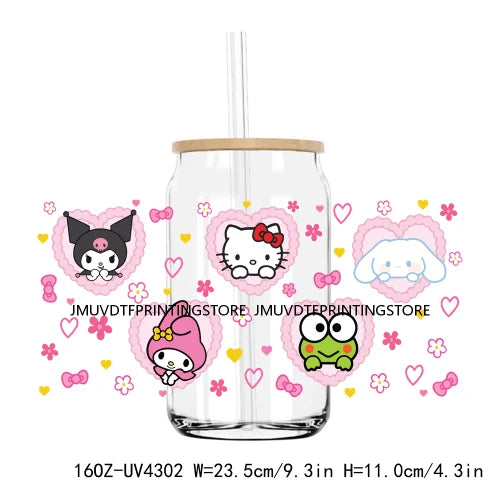 Candy Heart Cartoon Characters Couple UV DTF Sticker For 16OZ Libbey Glass Cup Can Wrap Transfer Sticker Custom Labels DIY Logo