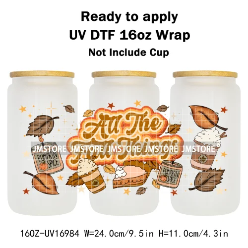 Coquette Bow Fall Autumn Pumpkins 16OZ UV DTF Cup Wraps Ready To Apply Waterproof Transfer Stickers For Libbey Glass Can Tumbler