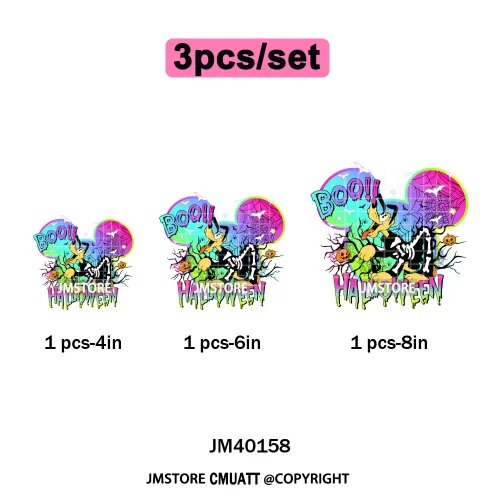 Colorful Cute Cartoon Animal Boo Skeleton Halloween Season Iron on DTF Washable Transfers Stickers Ready to Press for Textile