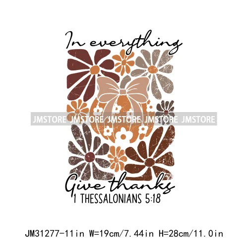 Give Thanks To The Lord Thanksgiving Bible Verse Jesus Fall Pumpkin Coquette Season Iron On DTF Transfers Stickers For Clothing