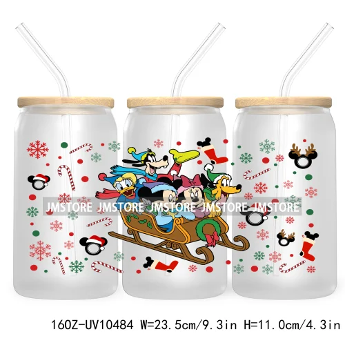 Merry Christmas Mouse UV DTF Sticker For 16OZ Libbey Glass Cup Can Wrap Transfer Stickers Custom Labels Xmas Cartoon Characters