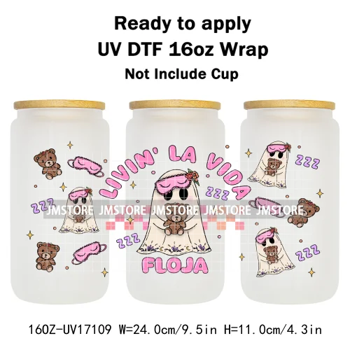 Spooky Conchas Mexican Halloween Ghost UV DTF Wraps Transfer Sticker Selfadhesive Waterproof Labels For 16OZ Libbey Glass Can