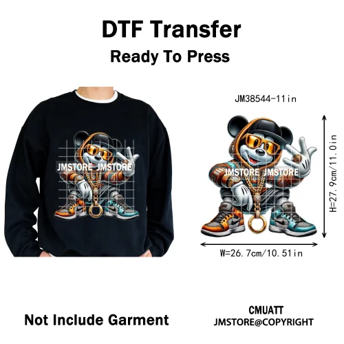 Cool Hip Hop Cartoon Animal Characters Streetwear Thug Life Iron on DTF Washable Transfers Stickers Ready to Press for Clothes