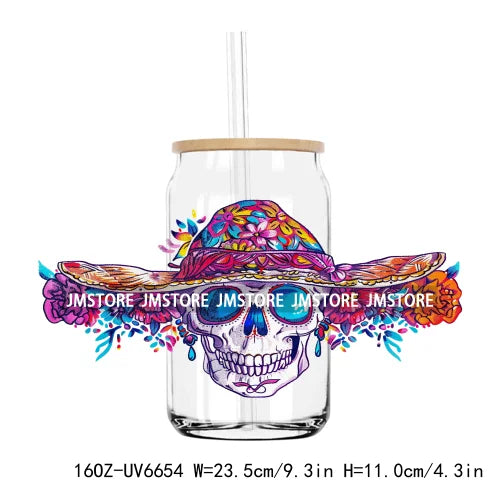 Boho Western Country Cowboy Skull Vibes UV DTF Sticker For 16OZ Libbey Glass Cup Can Wrap Transfer Sticker Custom Label DIY Logo