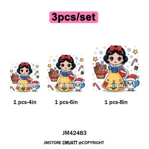 Cute Cartoon Movie Princess Christmas Winter Girly Kids Holiday Iron on DTF Washable Transfer Sticker Ready to Press for Clothes
