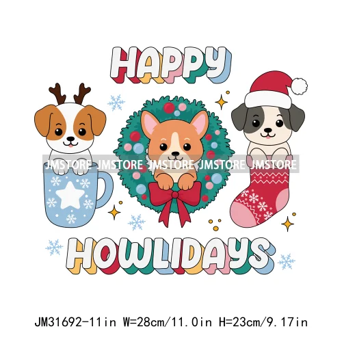 Groovy Meowy Christmas Happy Dog Cat Western Santa Howdy Ho Ho Ho Iron On DTF Transfers Stickers Ready To Press For Sweatshirts