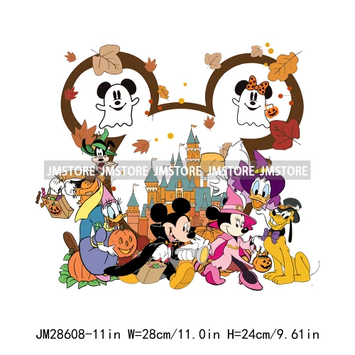 Happy Halloween Cartoon Animal Character Spooky Vibes Trick Or Treat Iron On DTF Transfer Stickers Ready To Press For Sweatshirt