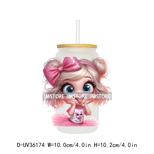 Lovely Pink Girl Hug Cat Bear UV Sticker Decals For Libbey Cold Cup Mug Tumbler Transfer Stickers Waterproof High Quality Labels
