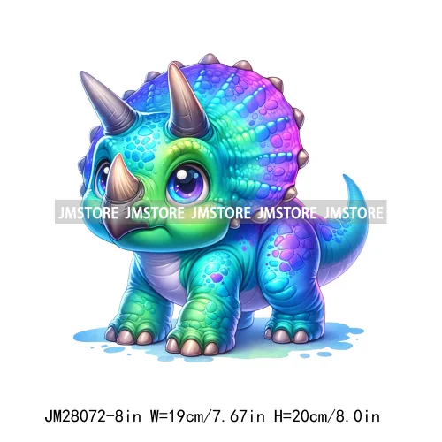 Colorful Dinosaur Baby Animal Thermal Printing Iron On DTF Transfer Stickers Ready To Press For Clothes