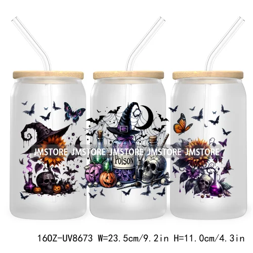 Spooky Witch Social Club UV DTF Cup Wrap For 16OZ Libbey Glass Cups Can Transfer Stickers Custom Labels Logo Halloween Season