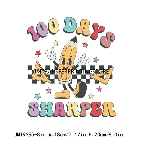 Happy 100th Days Of School Washable Printing Back To School Teach School Vibes Iron On DTF Transfer Stickers Decals For Clothing