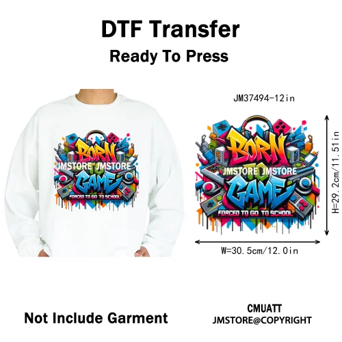12in Graffiti Hip Hop Music Rap King Lover Video Pro Games Iron on Diy DTF Thermal Transfer Stickers Ready to Press for Clothing