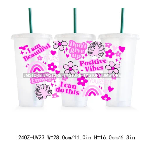 90's Baby Positive Energy Self Love 24OZ Cold UV DTF Cup Wrap Transfers Stickers For DIY Craft Waterproof Durable