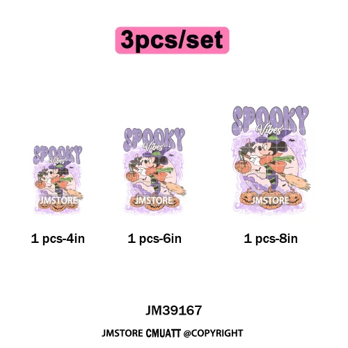 Happy Halloween Cartoon Movie Character Pumpkin Spooky Vibes Iron on DTF Washable Transfers Stickers Ready to Press for Clothing