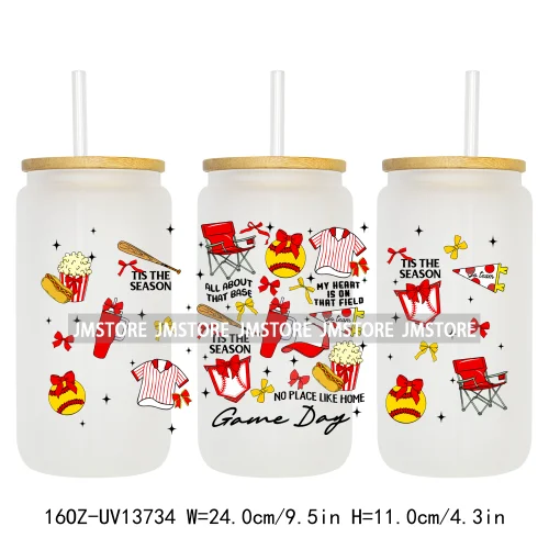 Coquette Baseball Mama Game Day 16OZ UV DTF Cup Wraps Ready To Apply Waterproof Transfer Stickers For Libbey Glass Can Tumbler