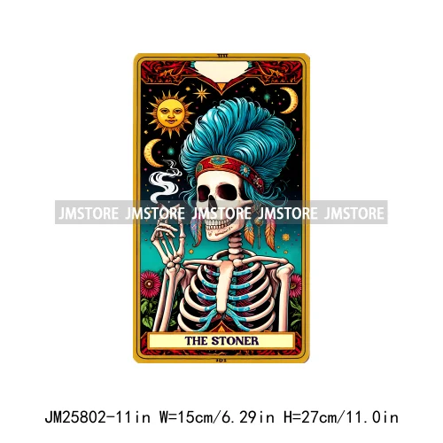 Colorful Plant Lady Stoner Skeleton Funny Drama Queen Mood Nurse Tarot Card DTF Iron On Heat Press Transfer Stickers For Clothes