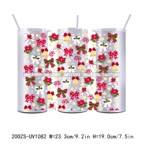 Girly Holiday Christmas Trees 20OZ Tumbler Wraps Ready To Ship UV DTF Transfer Stickers Waterproof Prints For Skinny Tumbler