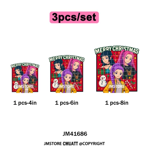 Merry Christmas Kpop Music Band Group Character Xmas Festive Love Iron on DTF Transfers Stickers Ready to Press for Clothes Bags