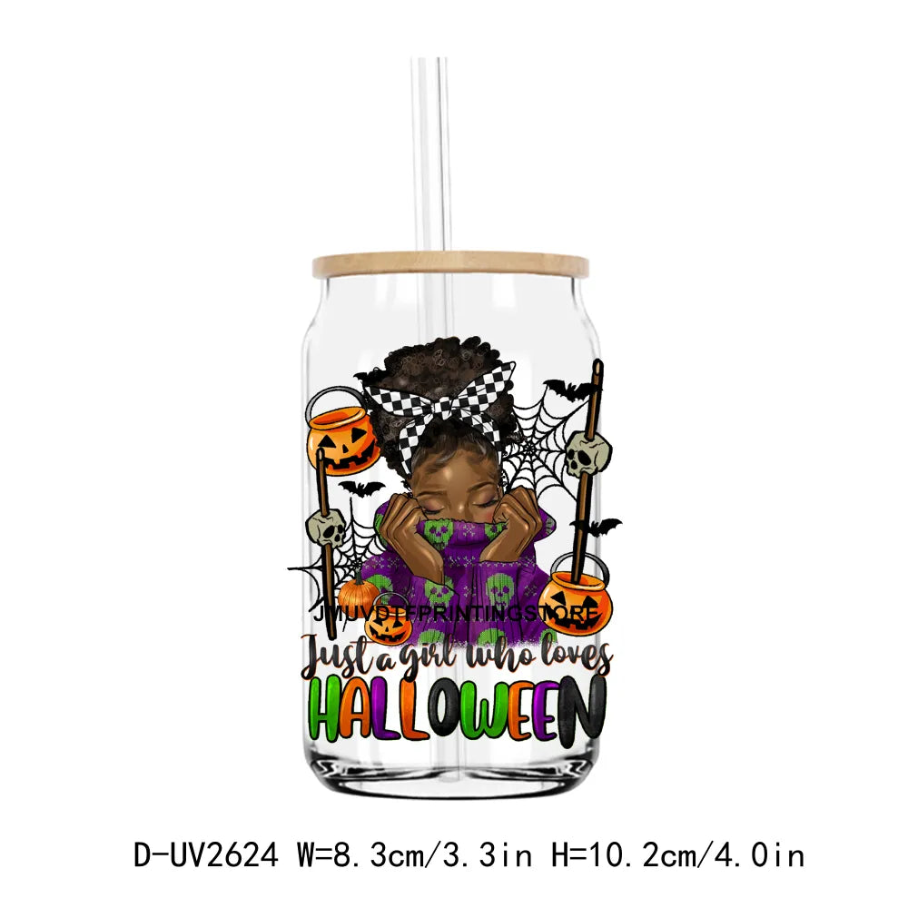 Just A Girl Who Love Fall Afro Black Girl UV DTF Transfer Stickers Decals For Libbey Cold Cups Mugs Tumbler Waterproof DIY Craft