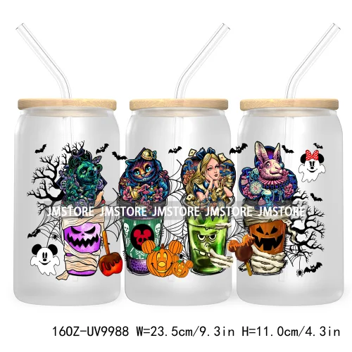 Halloween Coffee Cups UV DTF Sticker For 16OZ Libbey Glass Cup Can Cartoon Princess Wrap Transfer Stickers Custom Labels Logo