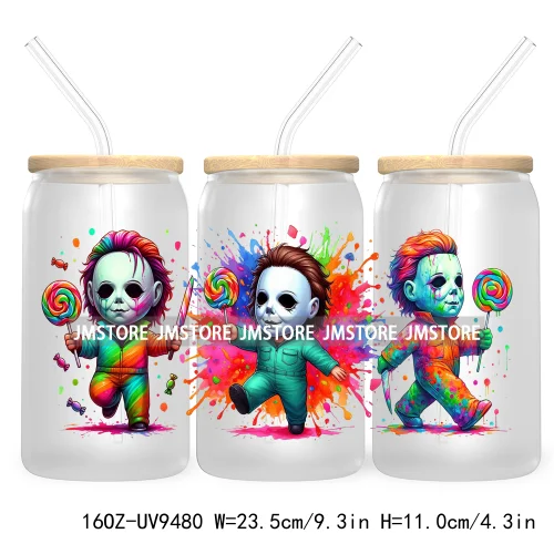 Watercolor Cartoon Halloween Spooky UV DTF Sticker For 16OZ Libbey Glass Cup Can Wrap Transfer Stickers Custom Labels DIY Logo