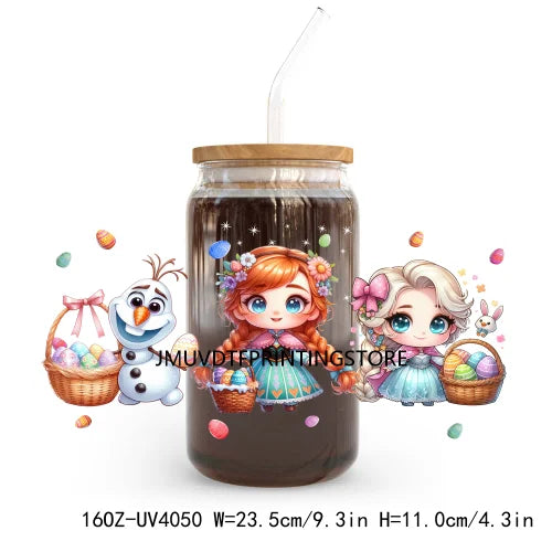 Cute Cartoon Girl With Egg UV DTF Sticker For 16OZ Libbey Glass Cup Can Wrap Transfer Sticker Custom Print DIY Logo Easter Vibes