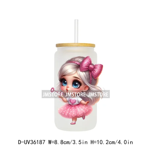 Lovely Pink Girl Hug Cat Bear UV Sticker Decals For Libbey Cold Cup Mug Tumbler Transfer Stickers Waterproof High Quality Labels