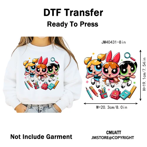 Cartoon Character Back To School Book Teacher School Friends Iron on DTF Washable Transfers Stickers Ready to Press for Textile