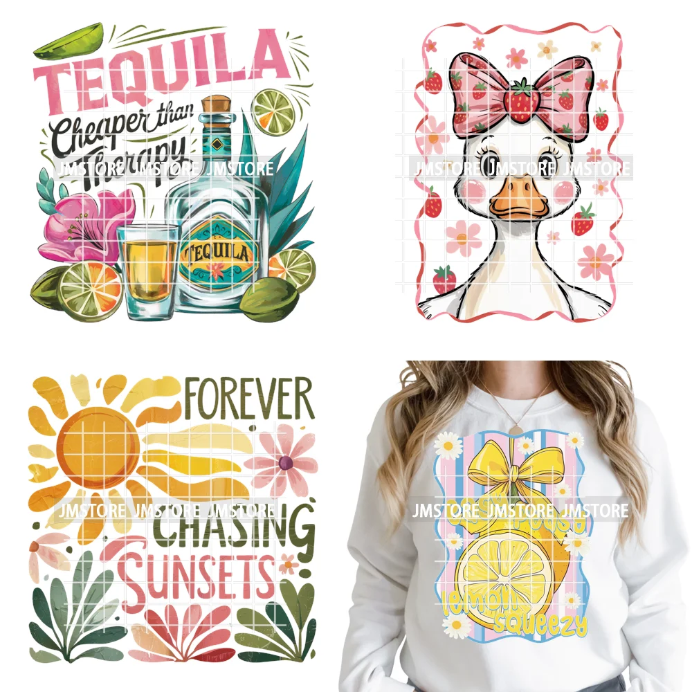 Tropical Summer Tequila Cocktail Drink Sunsets Salty Beach Vibes Logo Iron on DTF Transfers Stickers Ready to Press for Clothing