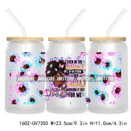 God Says I Am Juneteenth 16OZ UV DTF Cup Wrap Transfer Stickers For Libbey Glass Can Cups Tumbler Waterproof Black Girl Queen