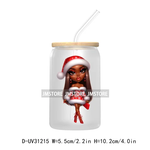 Afro Black Woman Christmas UV Sticker Decals For Libbey Cold Cups Mugs Tumbler Transfer Stickers Waterproof Labels Fashion Girls