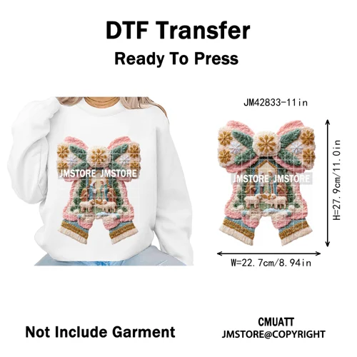 Trendy Faux Yarn Crochet Joy Love Jesus Christian Christmas Iron on DTF Washable Transfers Stickers Ready to Press for Textiles