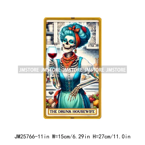 Funny Sarcastic Hot Mama Housewife Women Skull Tarot Card Printing DTF Diy Iron On Transfer Stickers Ready To Press For Clothing