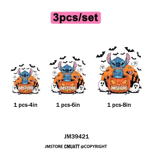 Spooky Vibes Horror Trick Or Treat Cartoon Animal Pumpkin Bats Iron on DTF Washable Transfers Sticker Ready to Press for Hoodies