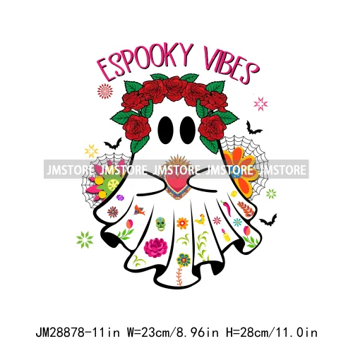 Ghost Espooky Vibes Conchas Llorrona Before Coffee Cafecito Aqui Espantan Halloween Iron On DTF Transfer Stickers For Clothing